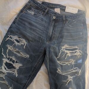 American Eagle Light Blue Mom Jeans Distressed Ripped